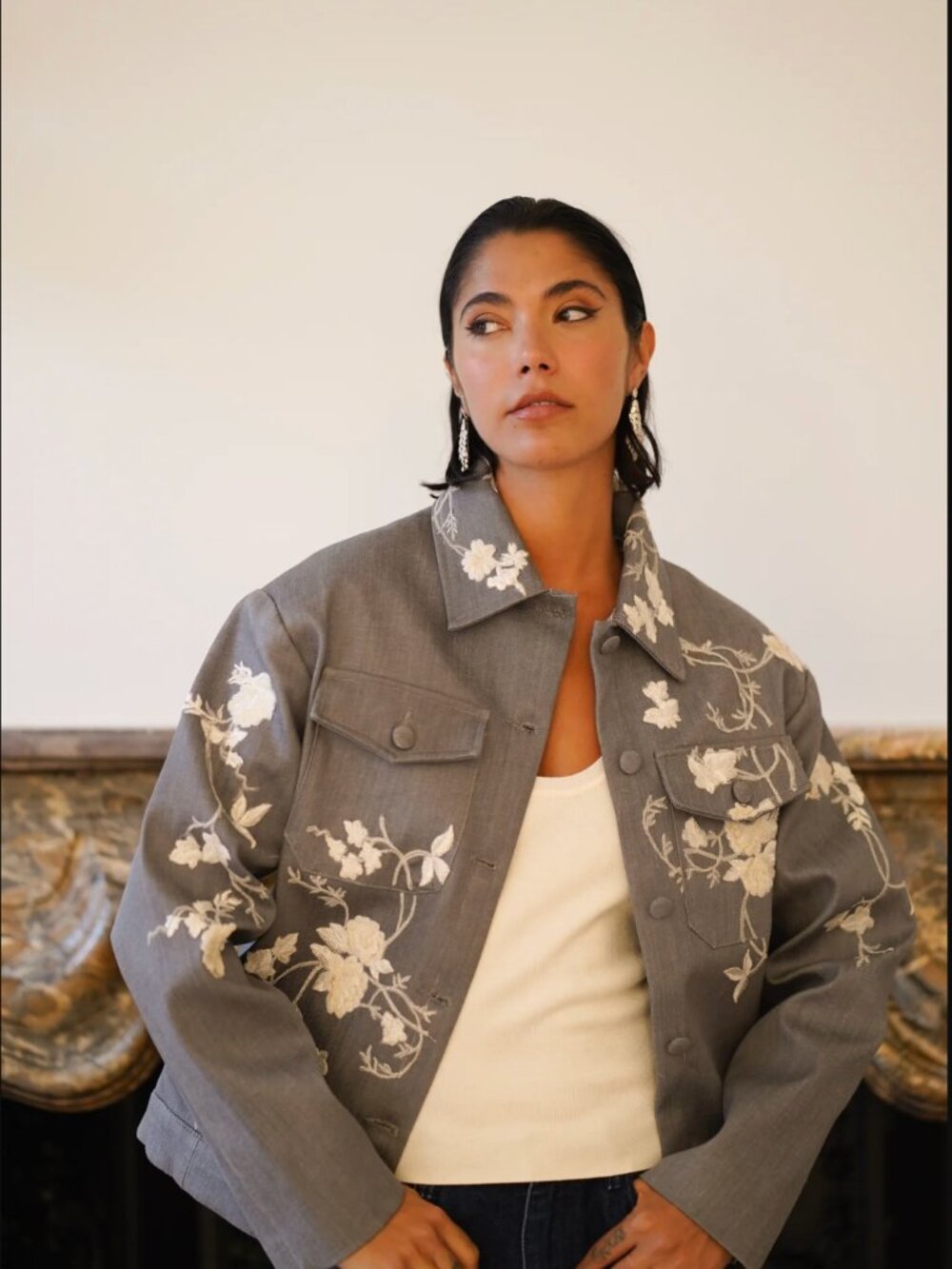 Nadya Shah Rosalind Grey Cotton Denim Jacket